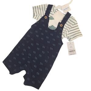 NWT carters striped polo bodysuit and turtle overall set sz 9mo